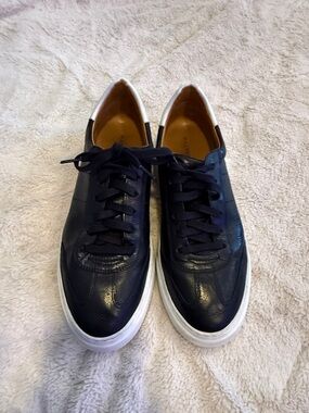 Magnanni Blk  Leather Lace-Up Sneakers with White Sole